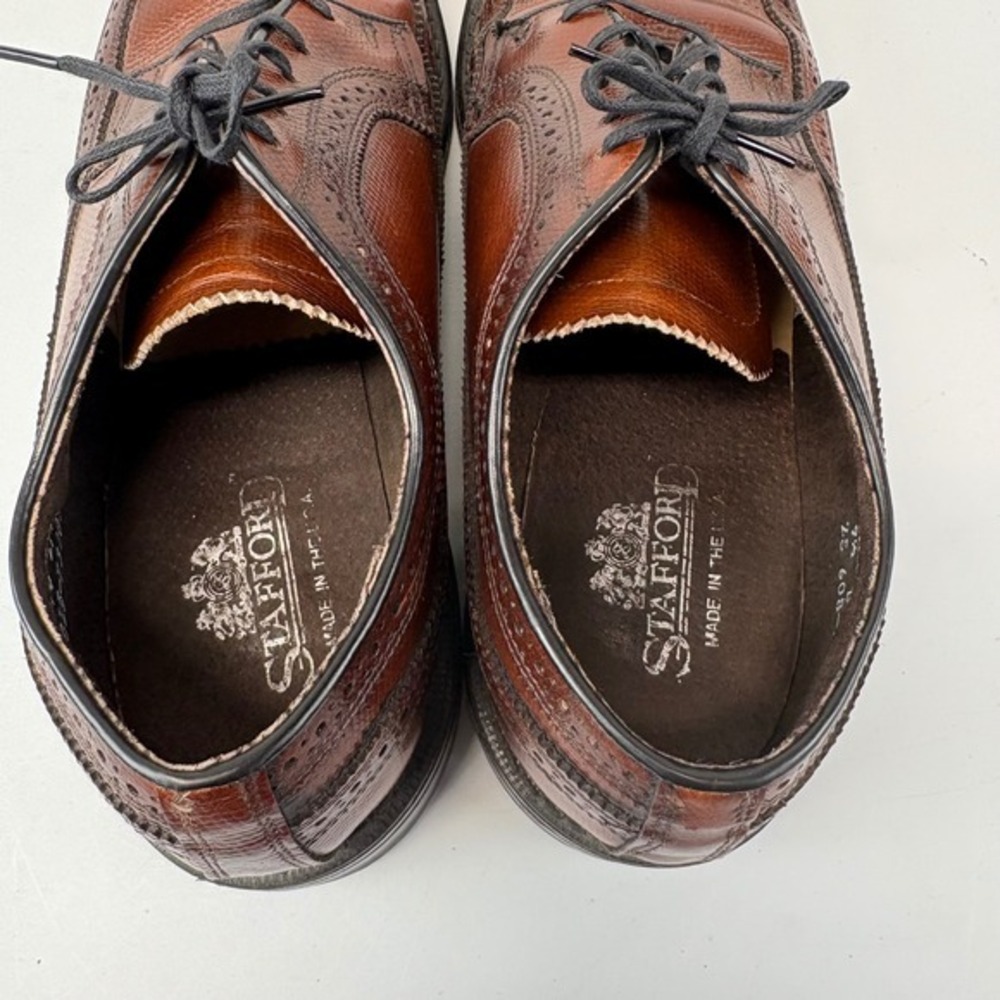 Stafford Men's Size 9.5D Brown Leather Wingtip Brogue Oxford Dress Shoes USA - Picture 5 of 8